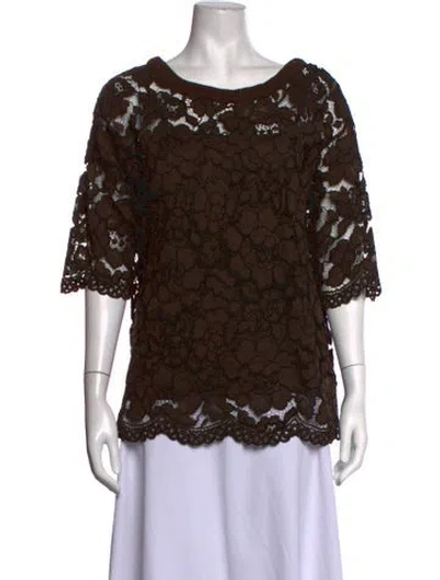 Pre-owned Twinset Lace Pattern Crew Neck Top In Brown