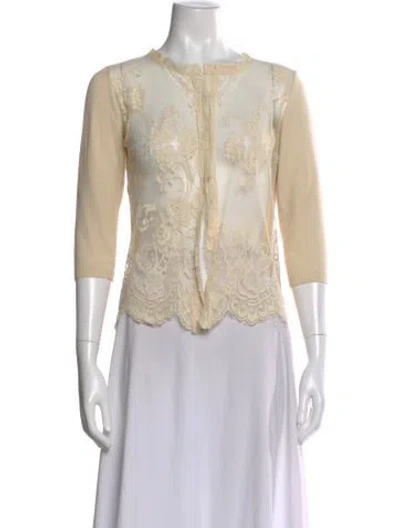 Pre-owned Twinset Lace Pattern Crew Neck Top In Neutral