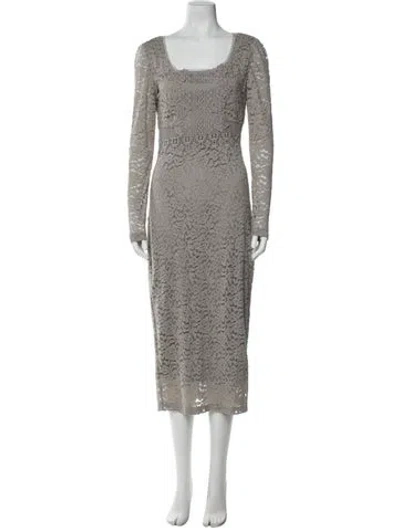 Pre-owned Twinset Lace Pattern Long Dress In Gray