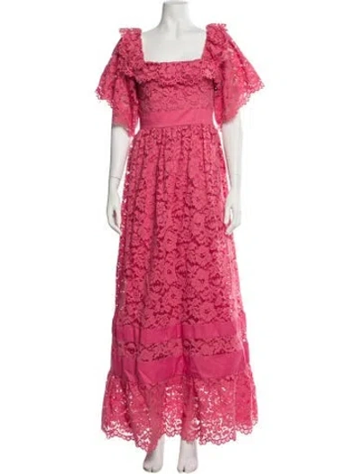 Pre-owned Twinset Lace Pattern Long Dress In Pink