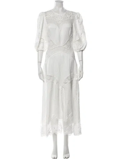 Pre-owned Twinset Lace Pattern Long Dress In White