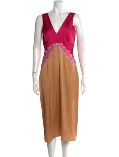 Pre-owned Twinset Lace Pattern Midi Length Dress In Orange