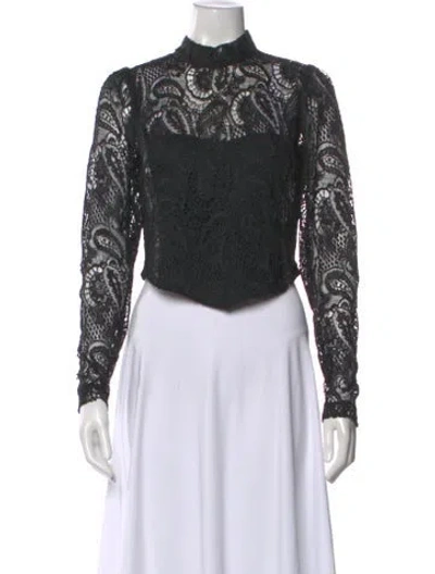 Pre-owned Twinset Lace Pattern Mock Neck Blouse In Black