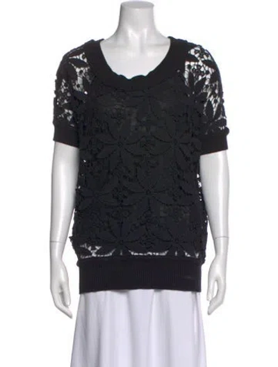 Pre-owned Twinset Lace Pattern Scoop Neck Top In Black