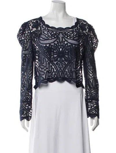 Pre-owned Twinset Lace Pattern Scoop Neck Top In Blue/white
