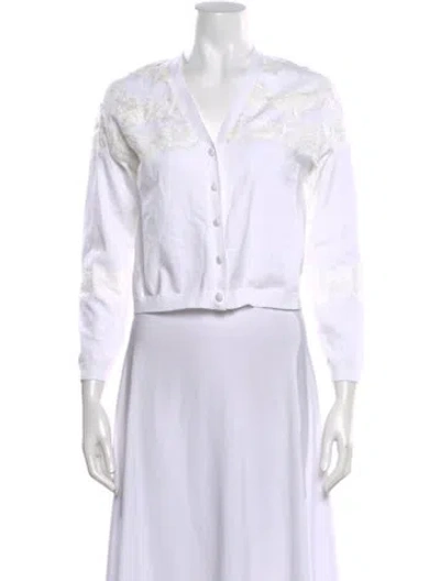 Pre-owned Twinset Lace Pattern V-neck Top W/ Tags In White