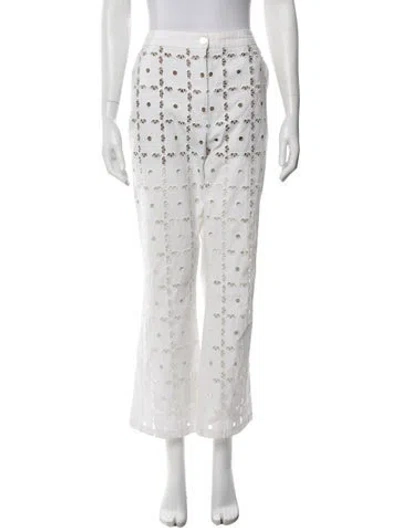 Pre-owned Twinset Lace Pattern Wide Leg Pants In White