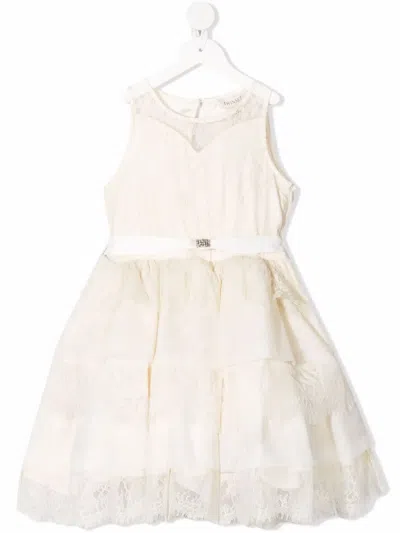 Twinset Kids' Lace-patterned Layered Dress In White