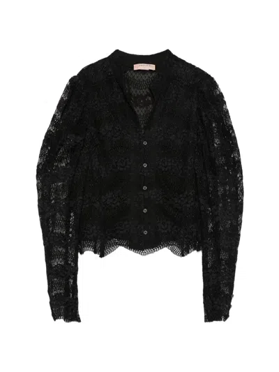 Twinset Lace Scalloped Blouse In Black