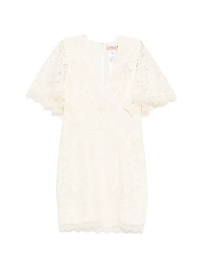Twinset Lace Short Dress In Neutral