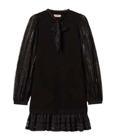 Twinset Lace Short Knit Dress In Black