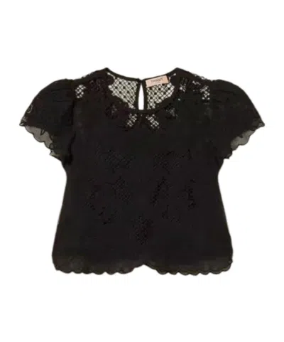 Twinset Lace Short Sleeve Top In Black