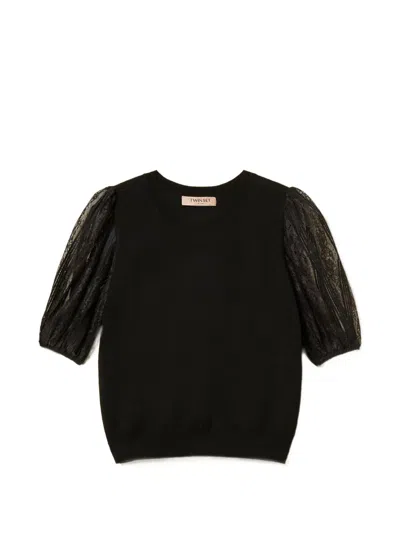 Twinset Lace-sleeve T-shirt In Black