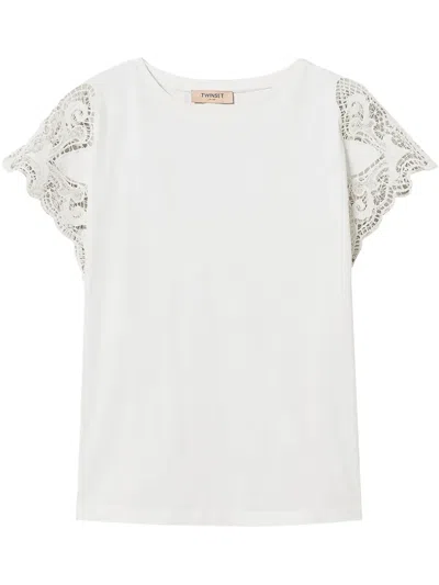 Twinset Lace-sleeve T-shirt In Pink
