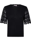 Shop Twinset Lace-sleeved Blouse In Black