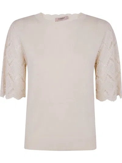 Twinset Lace-sleeved Blouse In Nude