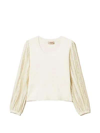 Twinset Lace-sleeves Blouse In Neutral