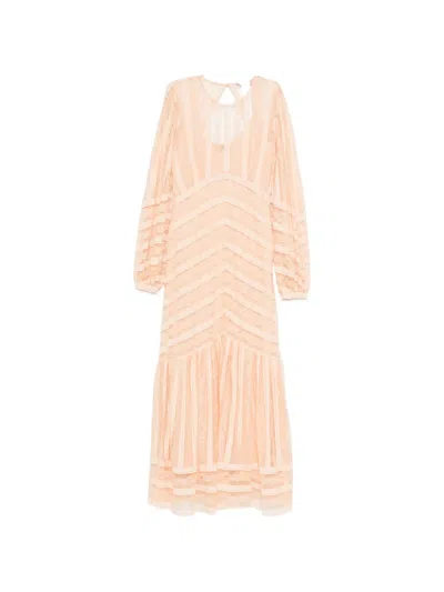 Twinset Lace Striped Midi Dress In Neutral