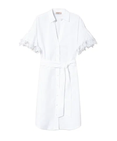 Twinset Lace-trim Belted Shirt Dress In White