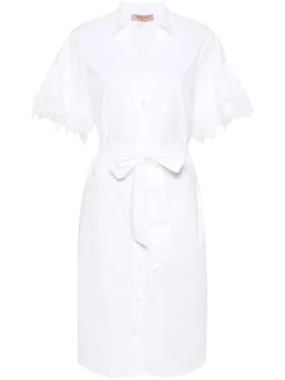Twinset Lace-trim Belted Shirt Dress In White