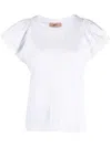 Twinset Lace-trim Flared-sleeve T-shirt In Weiss