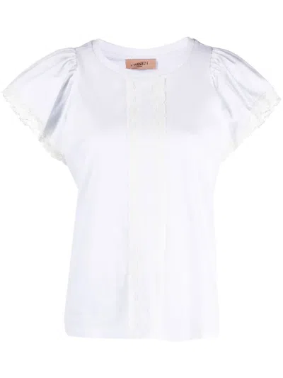 Twinset Lace-trim Flared-sleeve T-shirt In White