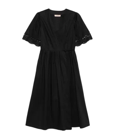 Twinset Lace-trim Midi Dress In Black  