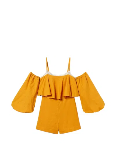 Twinset Lace-trim Ruffled Jumpsuit In Yellow