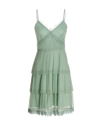 Twinset Lace-trim Ruffled Mini Dress In Green