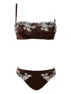 Twinset Lace-trim Satin Bra Set In Brown