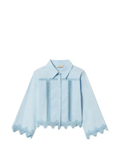 Twinset Lace-trim Shirt In Blue