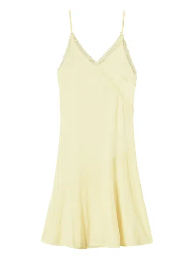 Twinset Lace-trim Slip Dress In Yellow