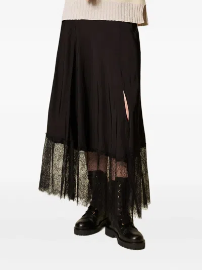 Twinset Lace-trimmed Maxi Skirt In Blue