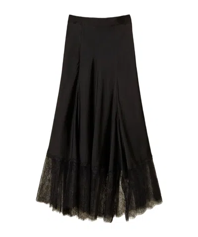 Twinset Lace-trimmed Maxi Skirt In Black