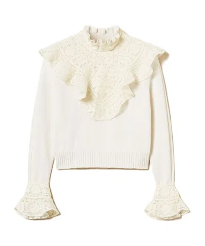 TWINSET LACE-TRIMMED RUFFLED JUMPER