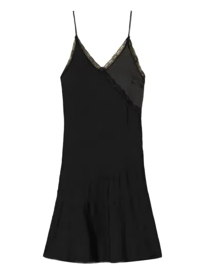 Twinset Lace-trimmed Slip Dress In Black