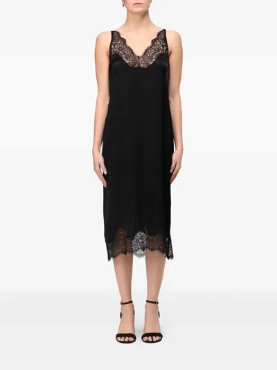 Twinset Lace-trimmed Slip Dress In Black