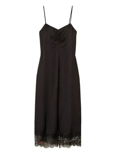 Twinset Lace-trimmed Slip Midi Dress In Black
