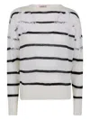Twinset Lace-trimmed Striped Sweater In White