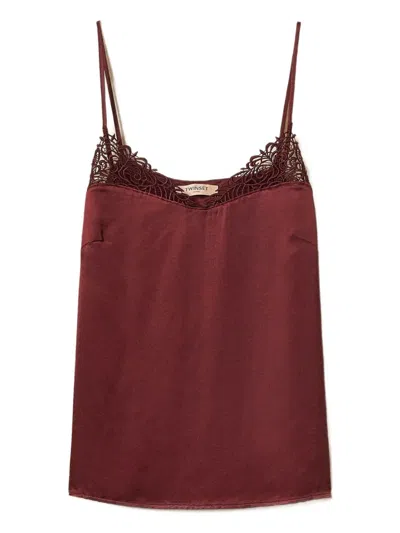 Twinset Lace-trimmed Top In Burgundy
