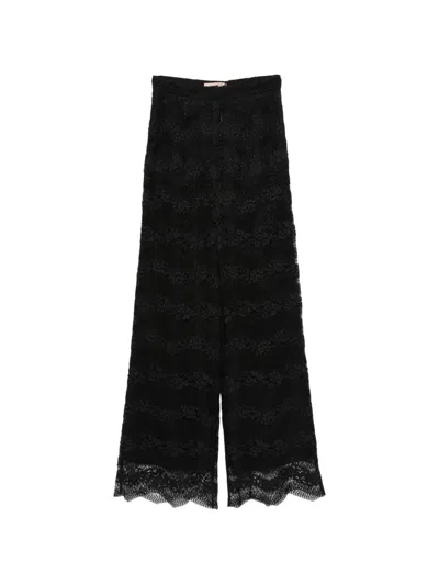 Twinset Floral Lace Wide-leg Pants In Black