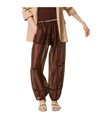 Twinset Lace Tulle Sweatpants In Brown