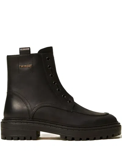 Twinset Lace-up Chunky Boots In Black