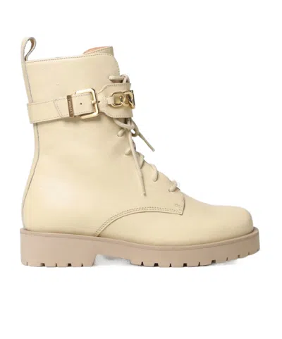 Twinset Lace-up Leather Combat Boots In Nude