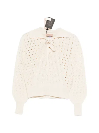 Twinset Lace-up Sweater In Neutral