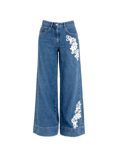 Twinset Lace Wide-leg Trousers In Blue