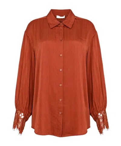 Twinset Lace-cuff Button-down Shirt In Orange