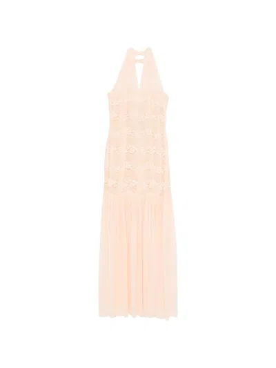 Twinset Laced Pleated Maxi Dress In Pink