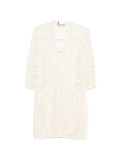 Twinset Laced V-neck Mini Dress In Neutral