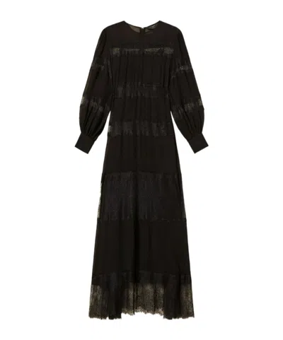 Twinset Georgette And Lace Long Dress In Black